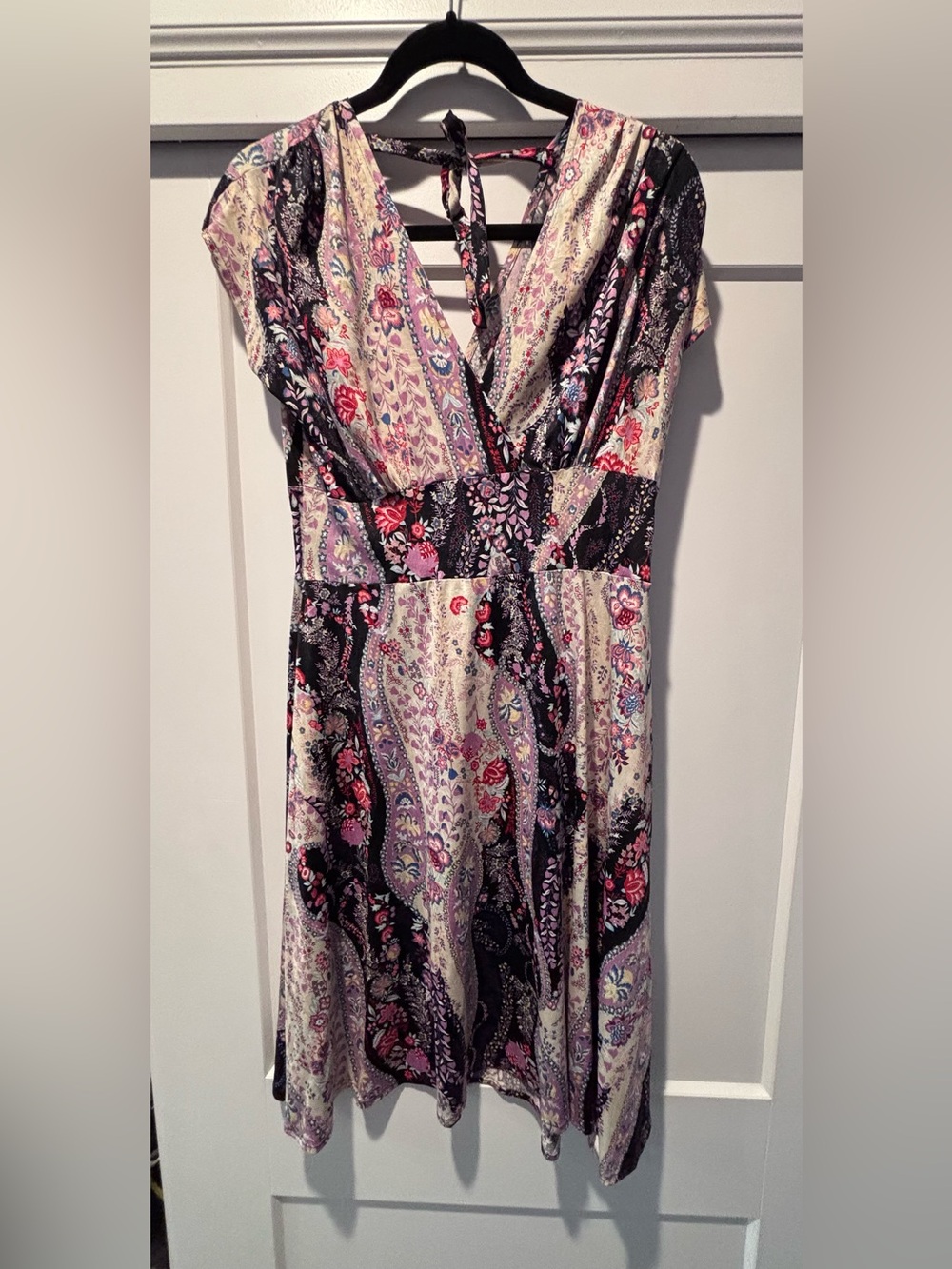 Women's Pink Paisley V-Neck Fit & Flare Dress
